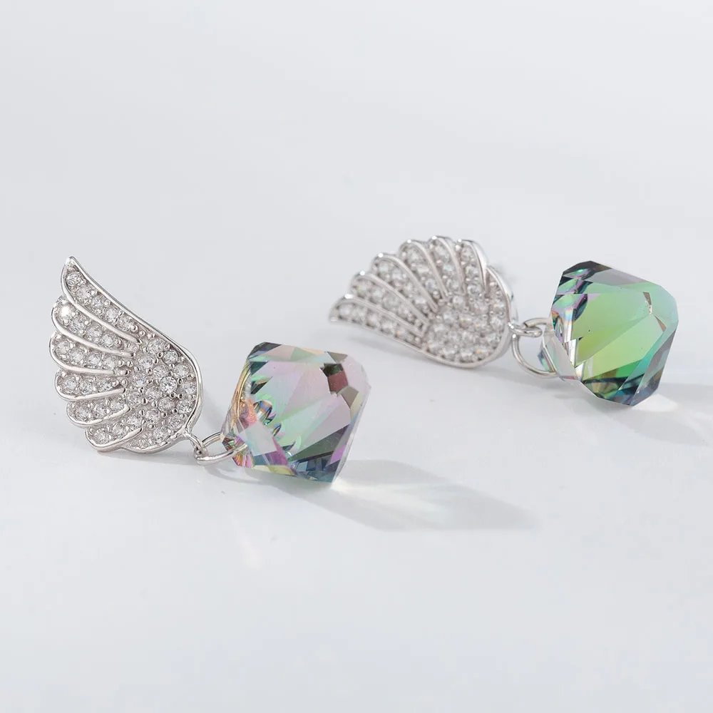YOROMER 925 sterling silver earrings zirconia small wing stud earring women crystal fashion Jewelry grils white | Украшения и