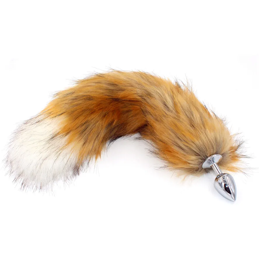 

White Tip Artificial Fox Tail Plush Fur With Metal Anal plug 40cm Long Butt Anal Sex Toys Fox cosplay Role Play Drop Shipping