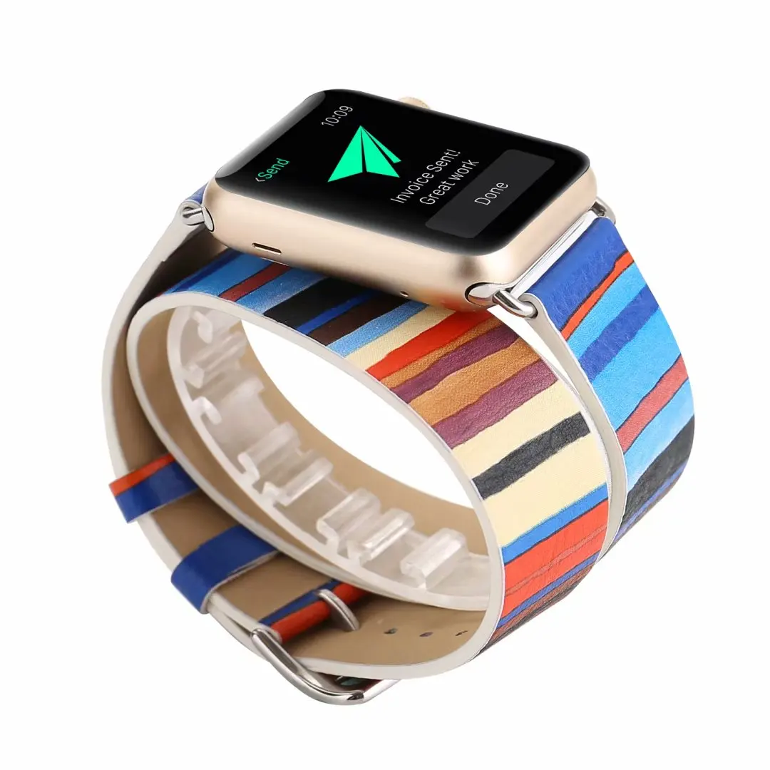 Ремешок из натуральной кожи с двойным круговым браслетом Для Apple watch band 4 44/40 мм цветной ремешок для iwatch series 3/2/1 42/38 мм
