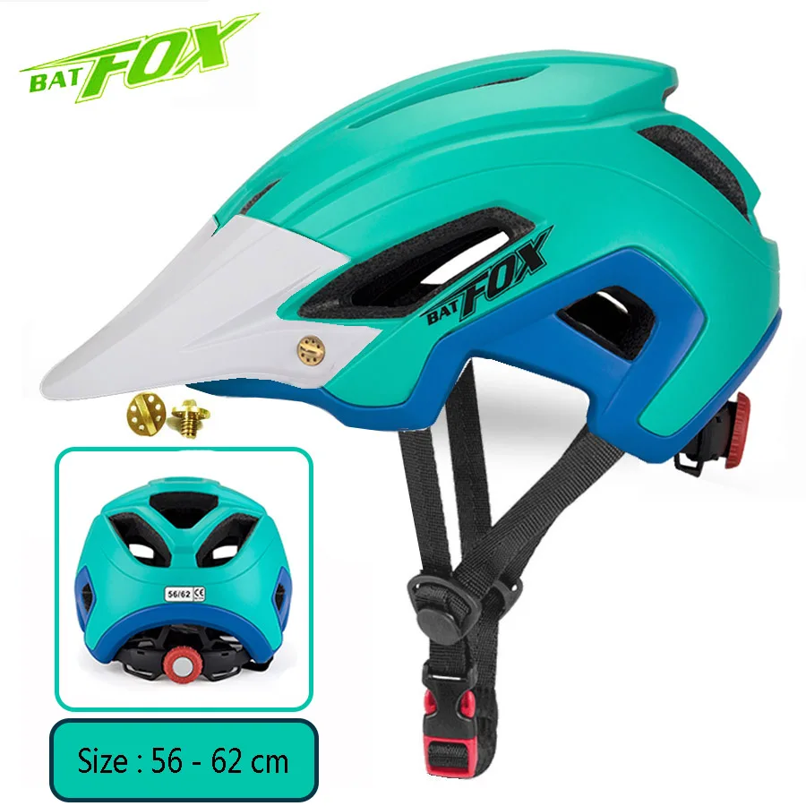BATFOX Bicycle Helmet Men Women MTB Cycling Helmet Ultralight Big Visor Breathable Road Bike Helmet Outdoor Sport Ridding Helm - Цвет: Blue-White