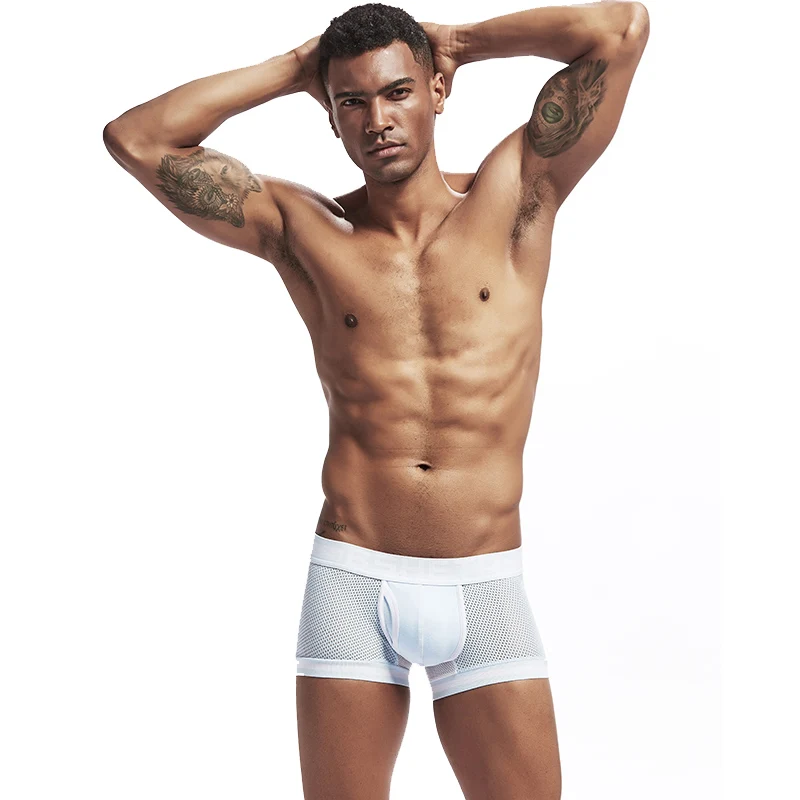 Трусы боксеры BSHETR мужские сетчатые дышащие пикантные из мягкого хлопка с U