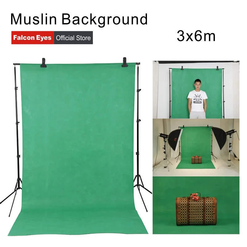 

Falcon Eyes 3x6m Photography Muslin Background Screen Cotton Muslin Chroma Key Photography Backdrop (Green and Blue)