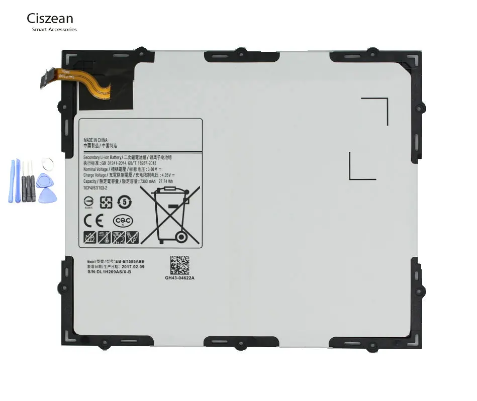 Ciszean 7300 мА/ч, EB-BT585ABE Замена Батарея для Samsung Galaxy планшет Tab A 10,1 T580 SM-T585C T585 T580N+ Инструменты
