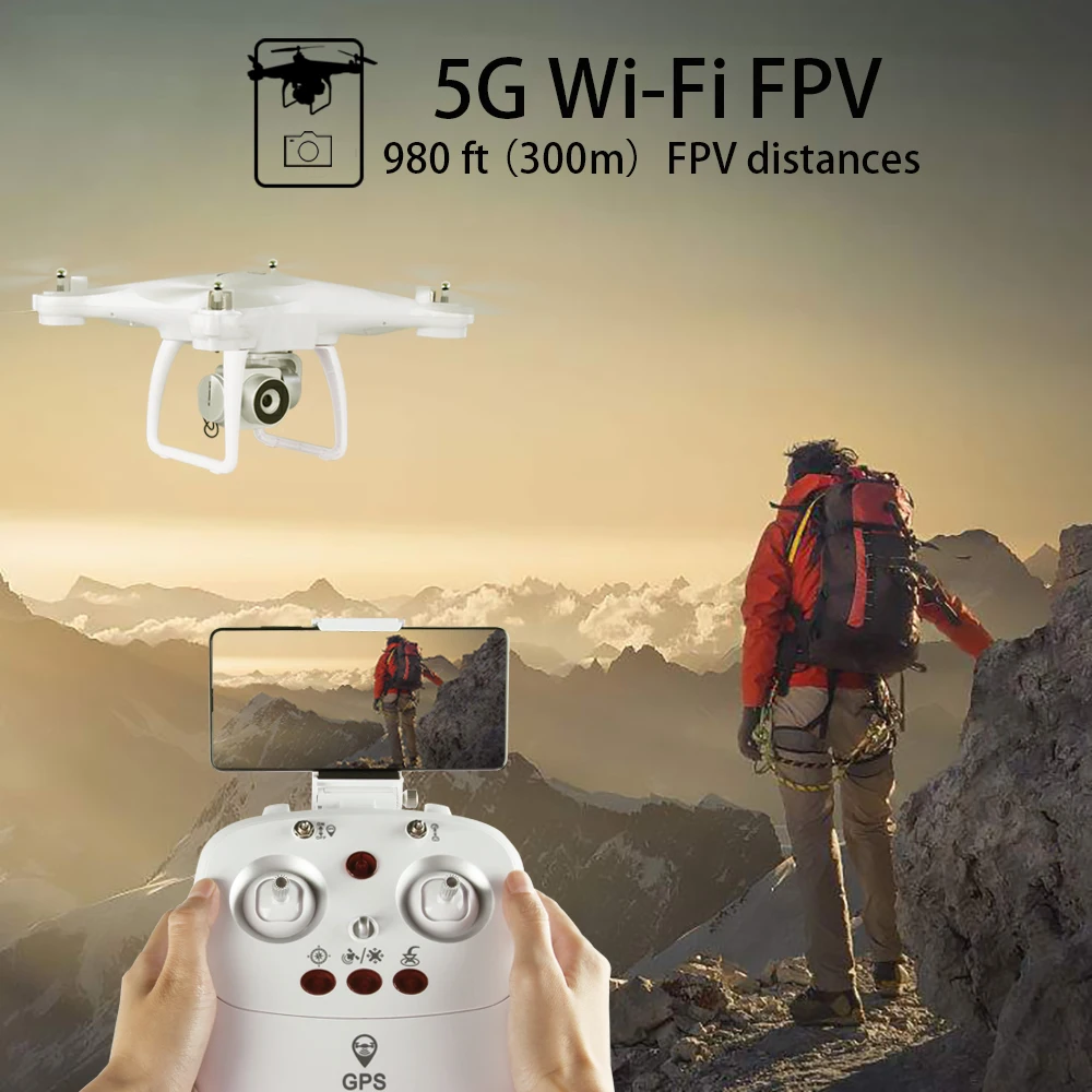 Gps дрон с широкоугольной камерой 5G 720p 300 метров Wi Fi FPV Радиоуправляемый