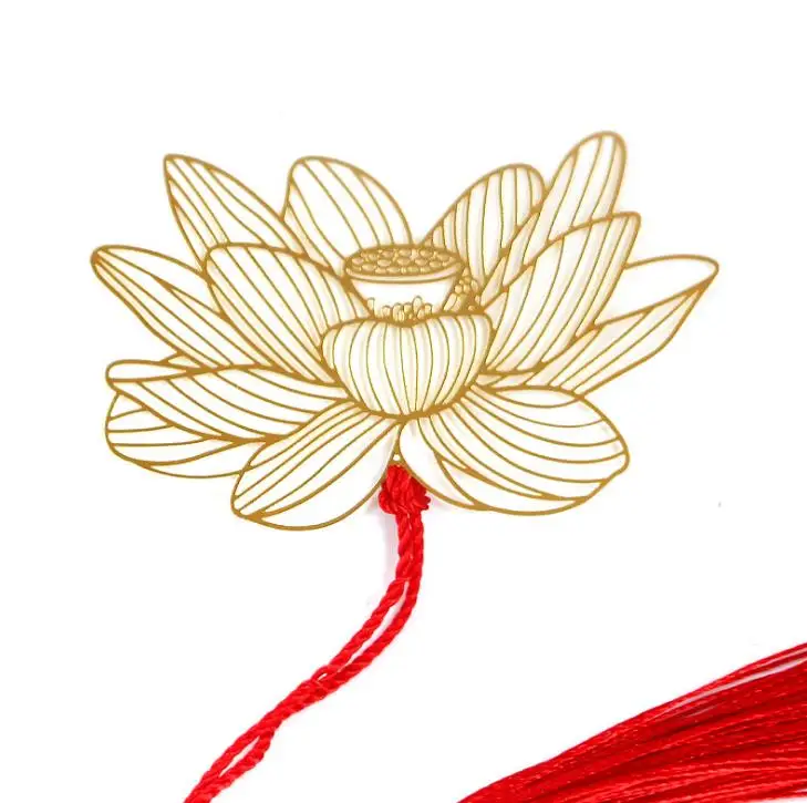 1 шт. Ретро Китайский стиль Золотой металлический полый цветок лотоса кисточка