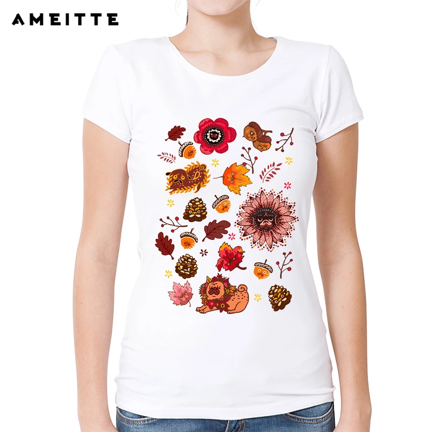 2019 Модная креативная Осенняя Футболка с принтом листьев Летняя женская