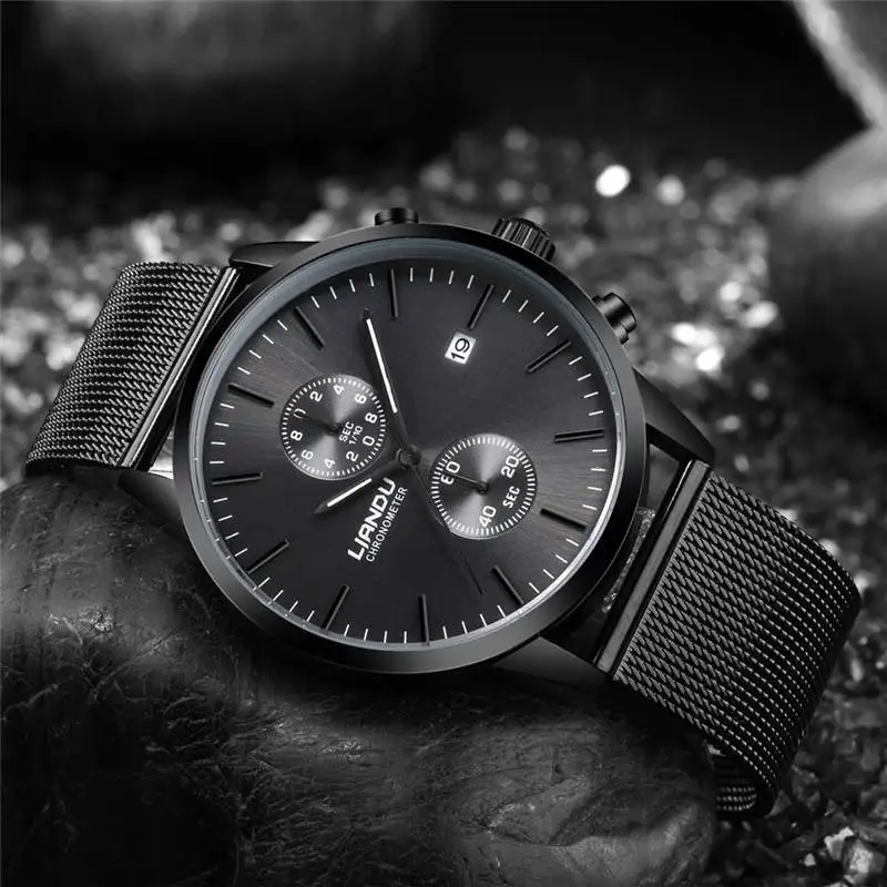LIANDU модные мужские часы хронограф спортивные кварцевые из нержавеющей стали