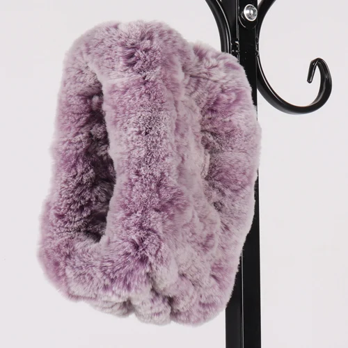 FROST PURPLE Горячая Распродажа Зимний женский настоящий шарф из меха кролика рекс кролик меховые повязки на голову вязаный женский натуральный мягкий кроличий мех кольцо шарфы - Цвет: FROST PURPLE
