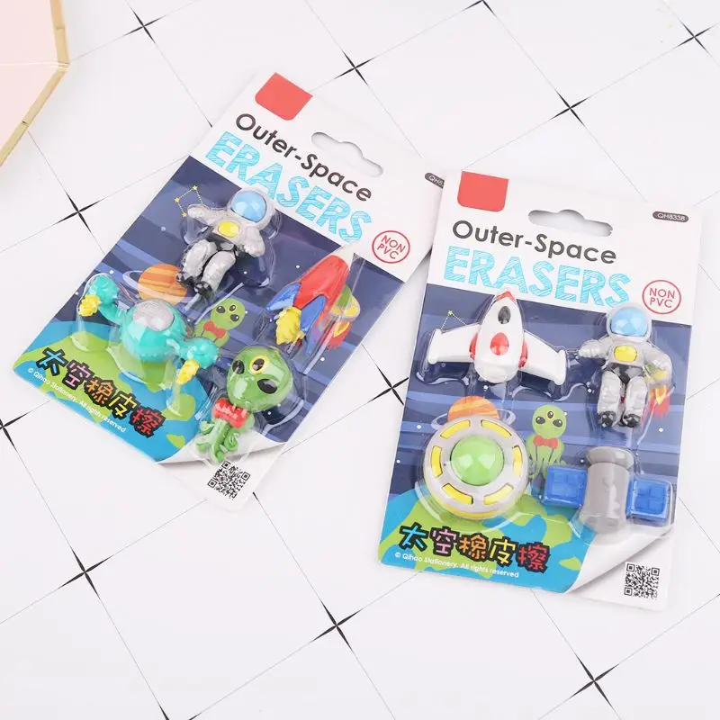 

K92C 4pcs/set Creative Flying Saucer Alien Shaped Rubber Pencil Eraser Kids