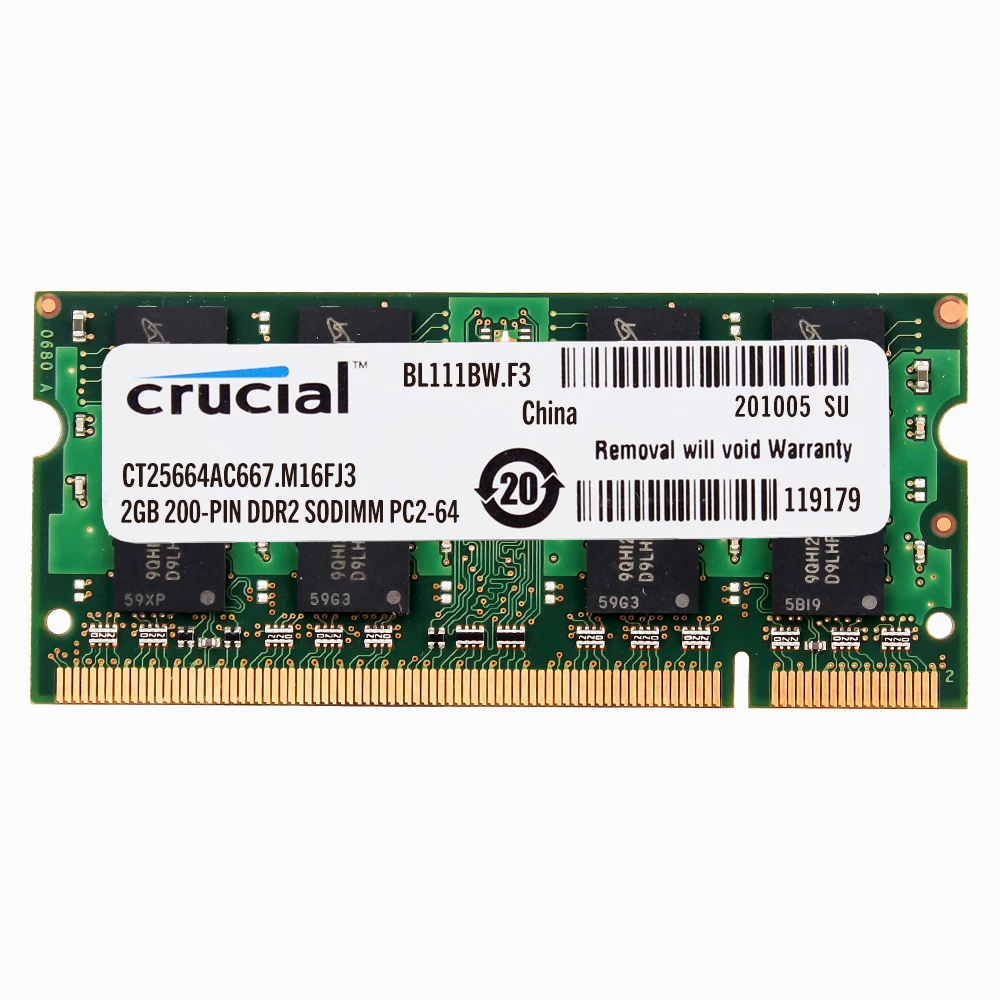 Оперативная память для ноутбука Crucial DDR2 667/800 МГц 2 ГБ 4 оперативная = шт. 2G PC2 5300/6400S 1 8