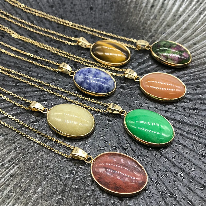 Женское и мужское геометрическое ожерелье с овальным камнем натуральным