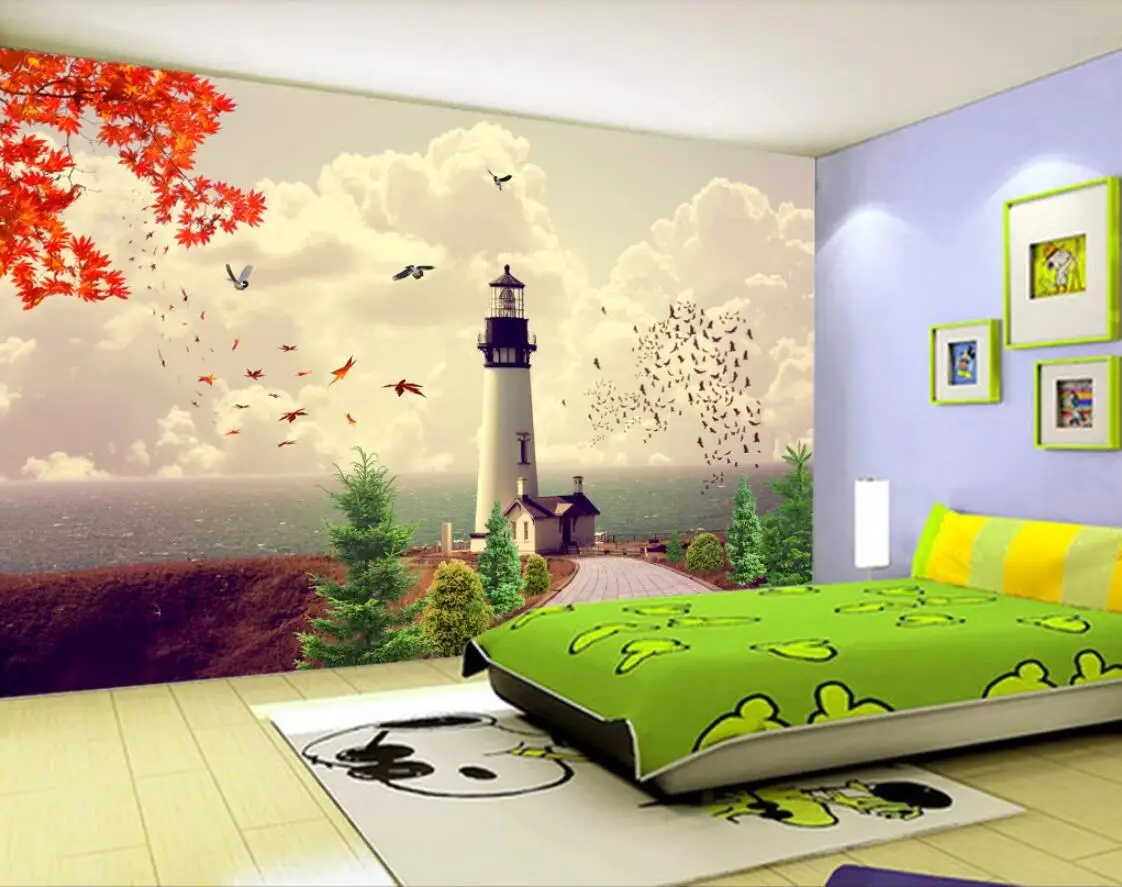 

Mediterranean Style Sea Lighthouse Wallpaper 3D Wall Mura Photo Wall Papers for Kids Children Bedroom Waterproof Contact Paper