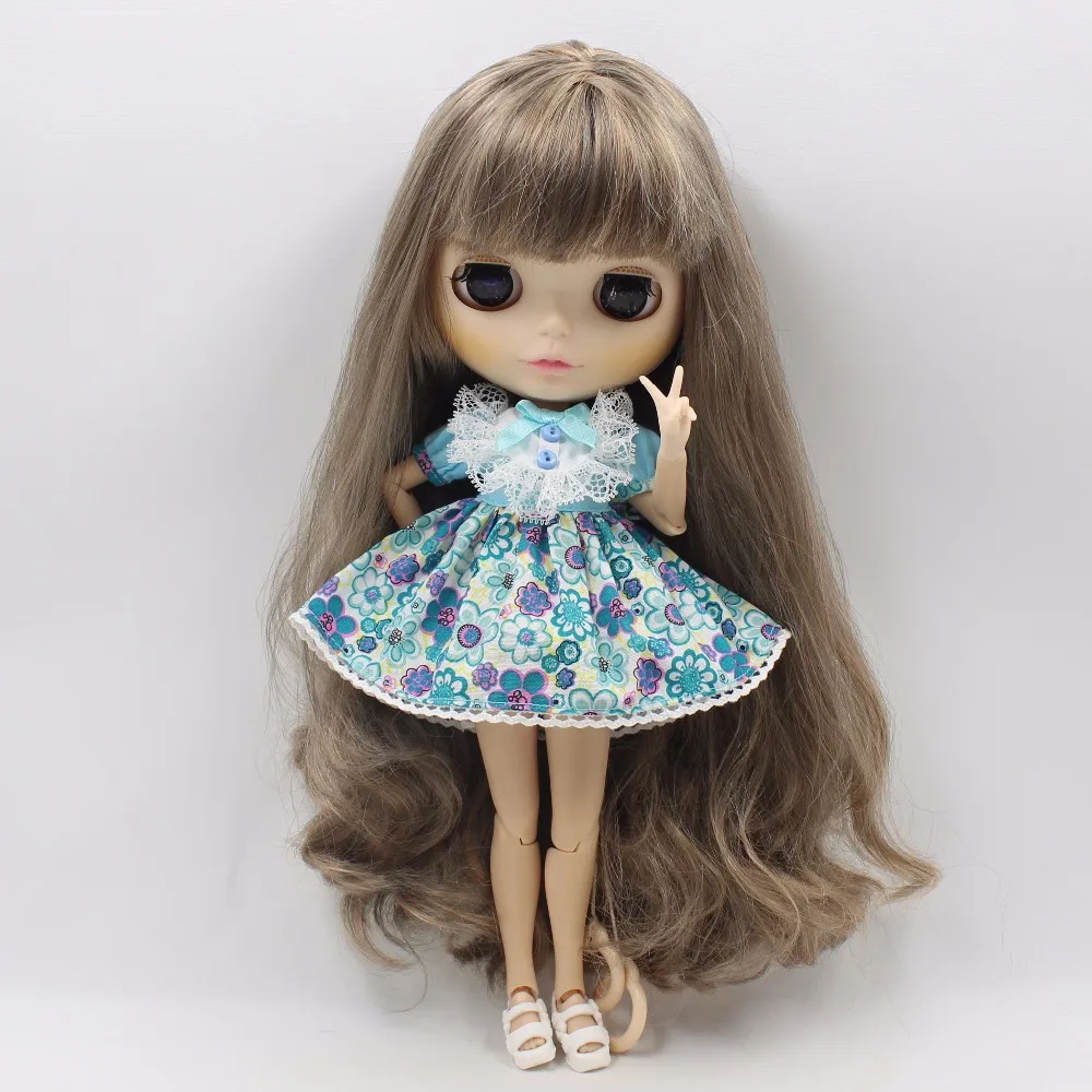 Blyth кукла ледяной костюм головной убор Лолита платье кружева синий цветок наряд 1/6 игрушка в подарок