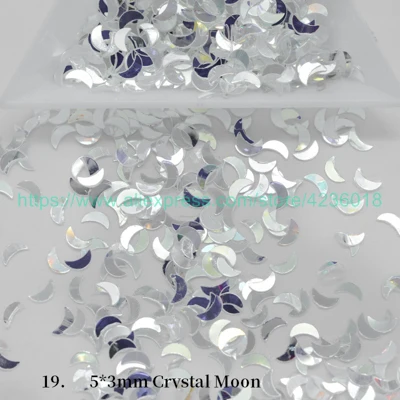 19)5x3mm Crystal Moo 25g3-5mm в виде звезды луны сердца форма сливы пайетки с блестками для лица/ногтей маникюр/Шитье/свадебные конфетти украшения аксессуар - Цвет: 19)5x3mm Crystal Moo