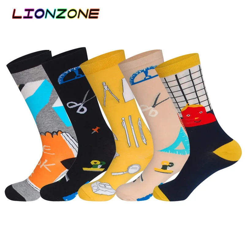 LIONZONE 5 пар/лот смешные мужские носки и женские нейтральные хлопковые лиса волк