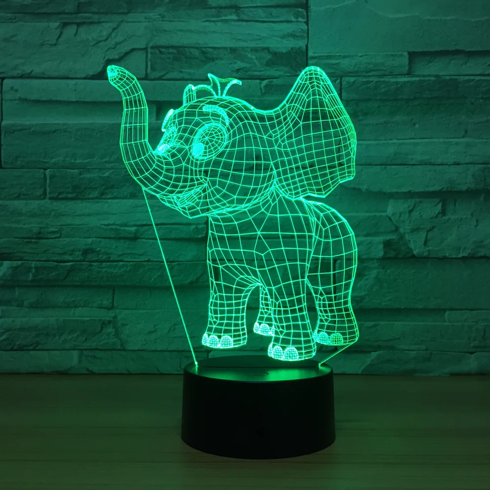 

Cute Elephant Baby 3D USB LED Night Light 3AA Battery Power 7 Colors Change Illusion Lamp Touch Remote Control Kids Bedroom Lamp