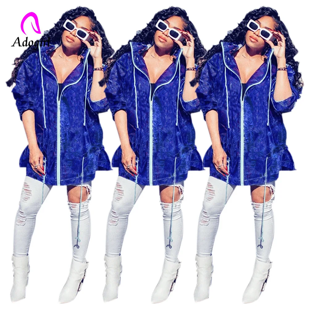 Осенняя Повседневная тонкая ветровка Женский неоновый синий тренчкот с