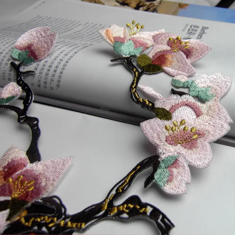 Высококачественная вышитая нашивка с цветами большого размера 23x46 см веточками