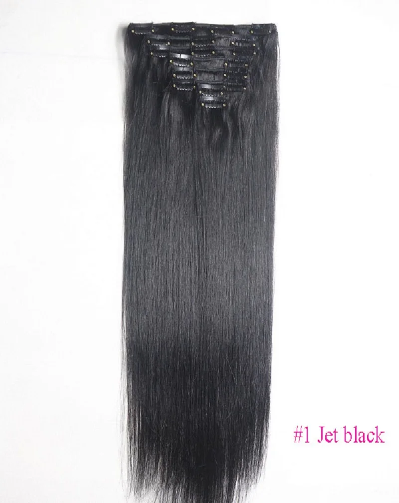 ZZHAIR, 100 г-160 г, 1"-26", волосы remy, 8 шт. в наборе, человеческие волосы для наращивания на всю голову, Натуральные Прямые Волосы - Цвет: #1