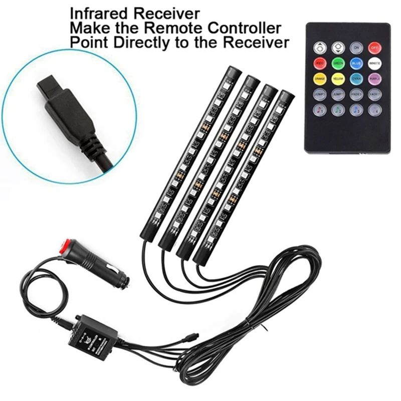 Автомобильные интерьерные огни 4 шт 36 Led DC 12V многоцветные музыкальные
