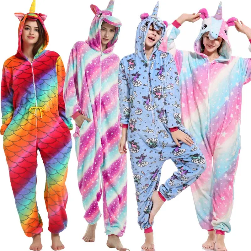 

New Winter Adult Women Pyjama Unisex Animal Pajama Sets Cartoon Sleepwear Hooded Homewear Unicorn Pajamas Panda