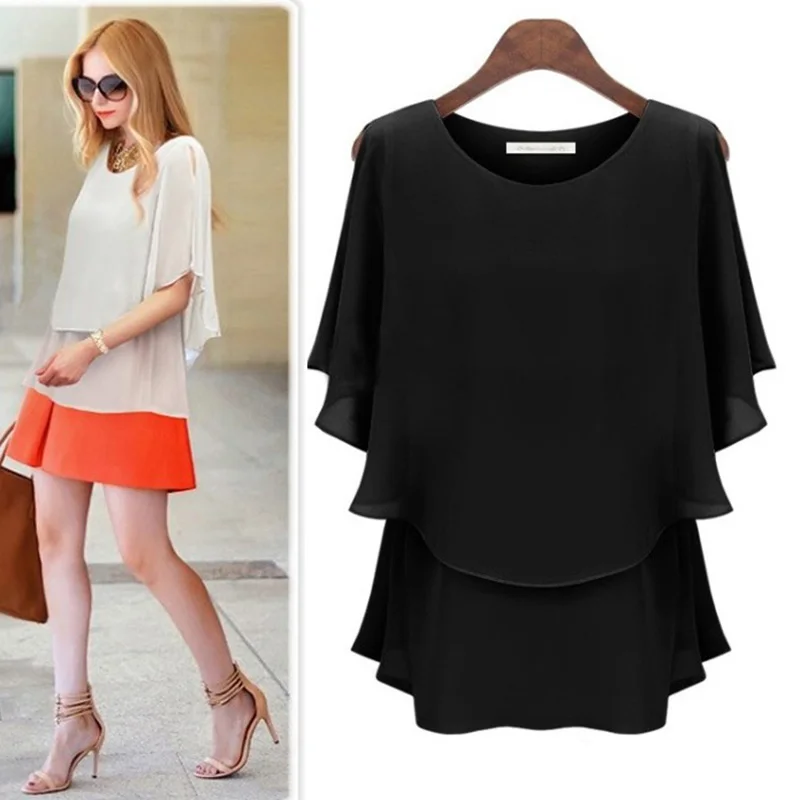 SIMPVALE Летняя мода 4xl 5xl Плюс Размеры женская одежда Tops короткий рукав шифон большие