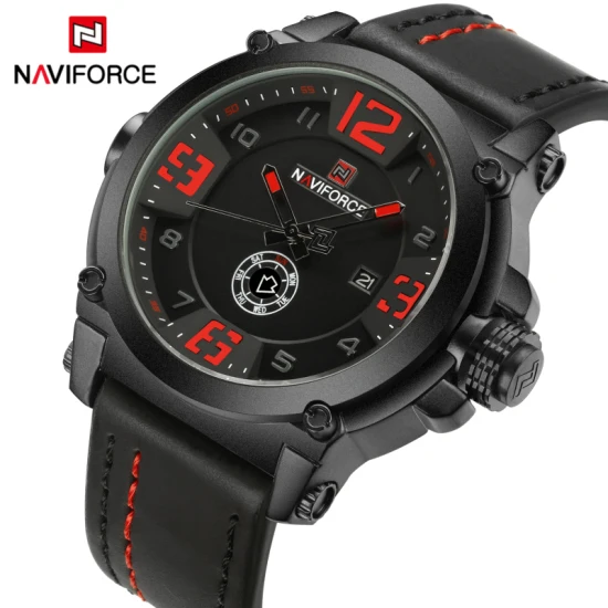9099BRB NAVIFORCE Мужские часы от ведущего бренда, роскошные спортивные кварцевые часы с кожаным ремешком, мужские водонепроницаемые наручные часы relogio masculino 9099 - Цвет: 9099BRB