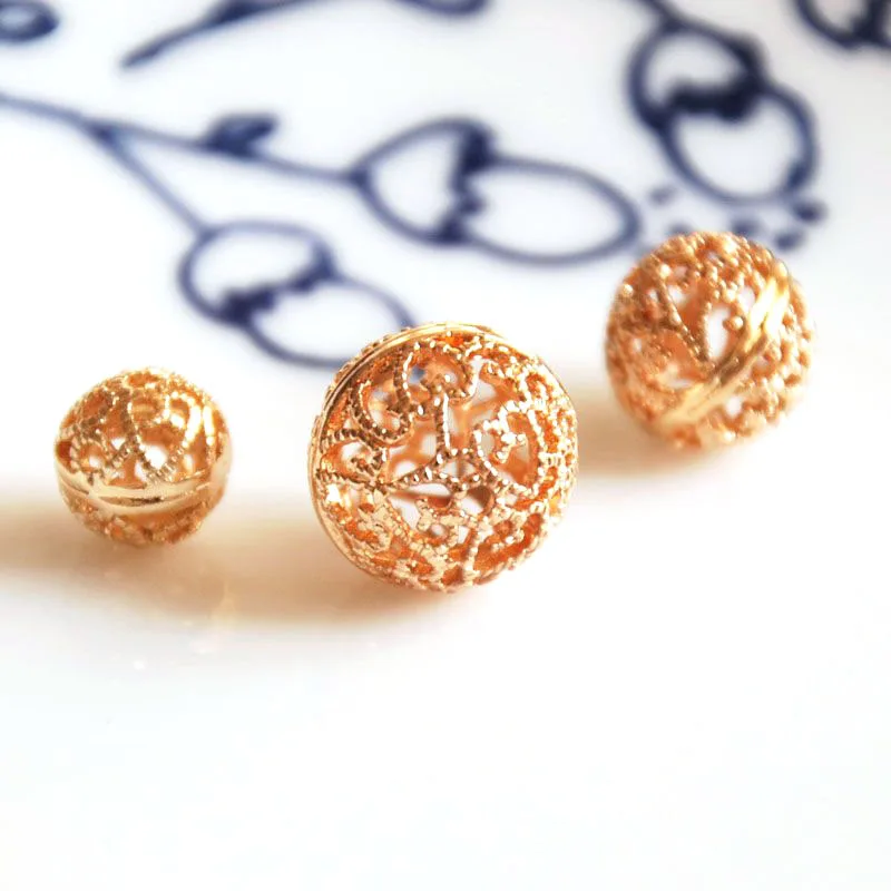 Круглые Пустотелые шарики золотого цвета сделай сам 10 шт./лот браслет ожерелье