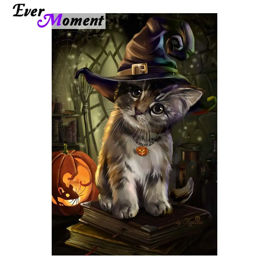 

Ever Moment Halloween Diamond Painting Cat 5D DIY Full Diamond Embroidery Animal Art Mosaic Kit for Wall Painting ASF830