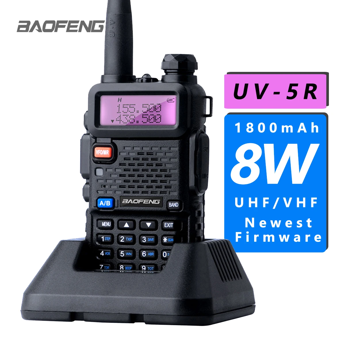 Baofeng UV 5R 10 км портативная рация UV5R 8 Вт двухдиапазонный дисплей CB Ham Радио Vhf