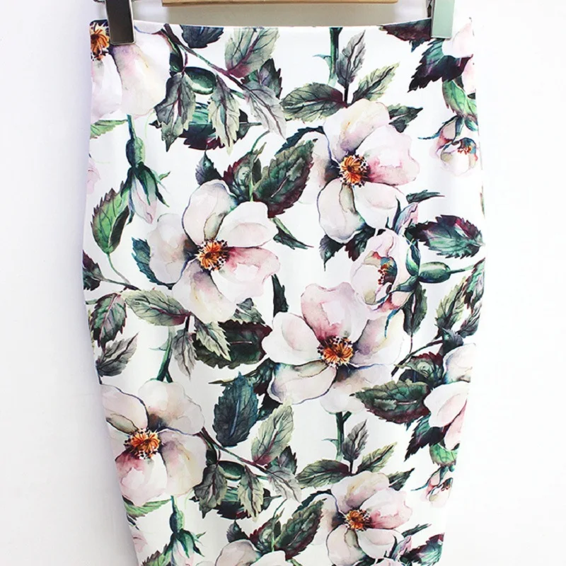 ZSIIBO Sexy Pleated Print Skirt Slim Fit Hip Long Skirts Women 2018 White High Waist Party Female Office clothing | Женская одежда
