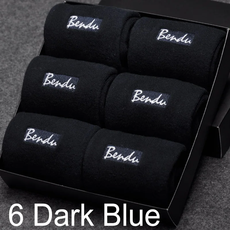 6 Dark Blue Bendu мужские зимние теплые носки, фирменные гарантия, антибактериальные удобные дезодорирующие дышащие мужские носки(6 пар/лот - Цвет: 6 Dark Blue