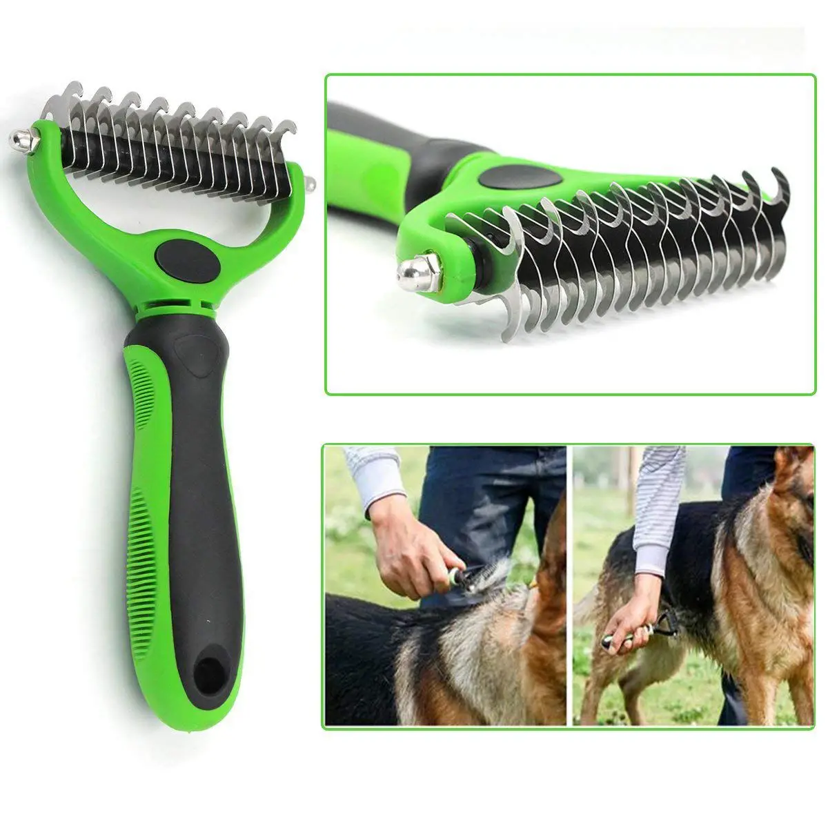 

Practical Pet Dematting Comb with Dual Sided Rake for Dogs and Cats of Gently Removes Loose Undercoat Mats Tangles and Knots Com