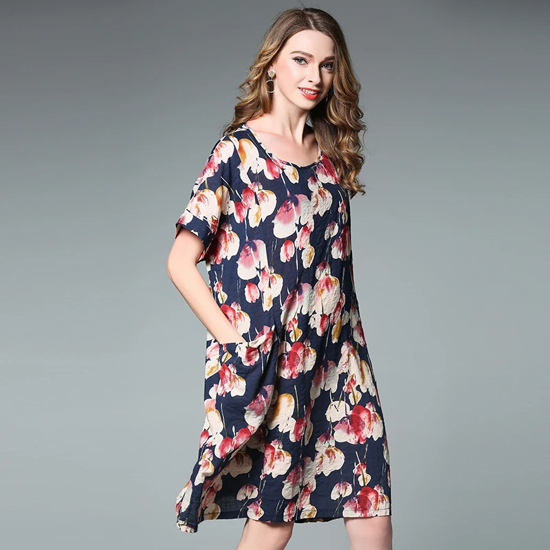 4XL женское осеннее праздничное платье из хлопка и льна большие размеры