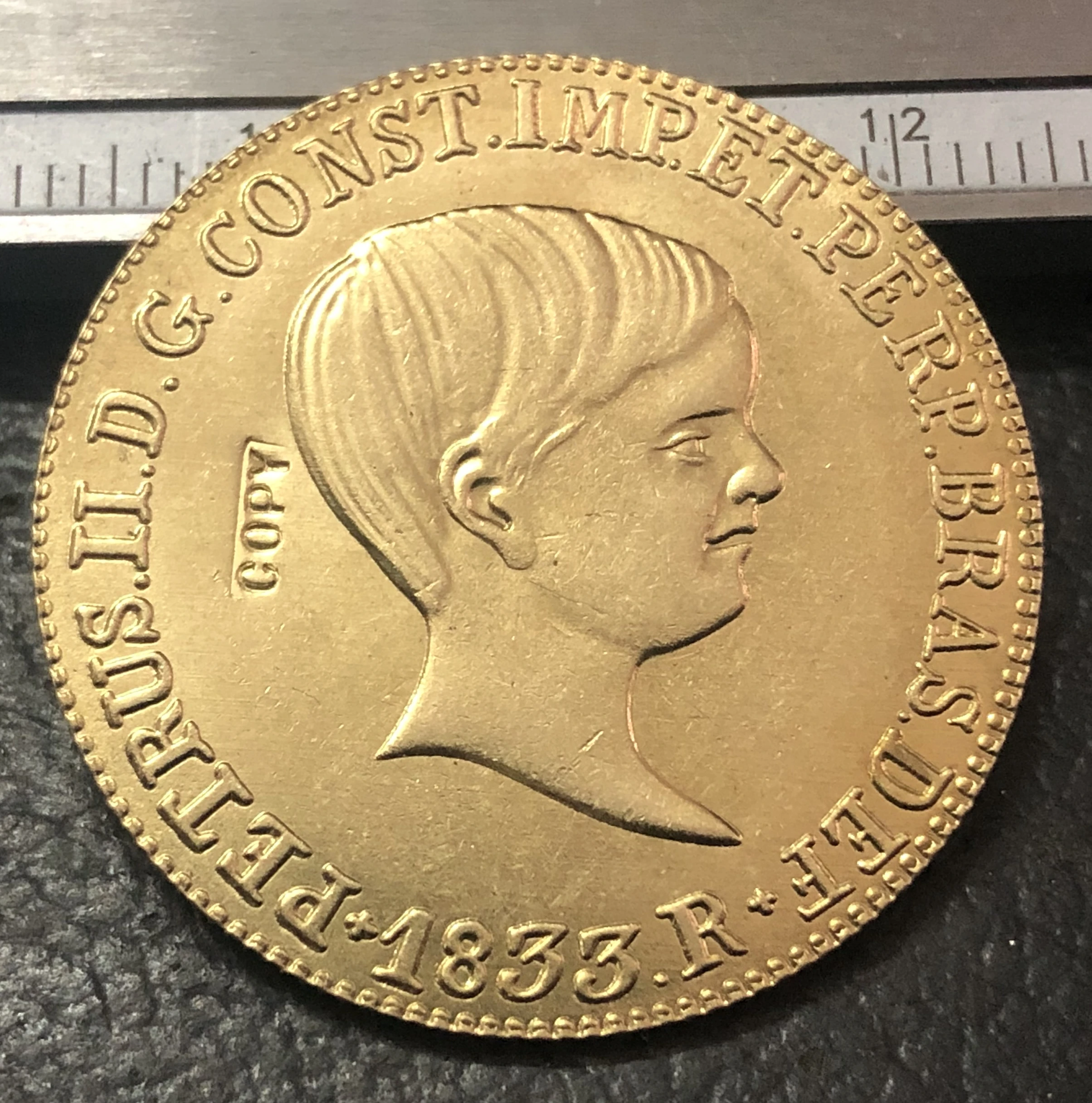 1833 Бразилия 6400 Reis-Pedro II Золотая копия монеты | Дом и сад - Фото №1