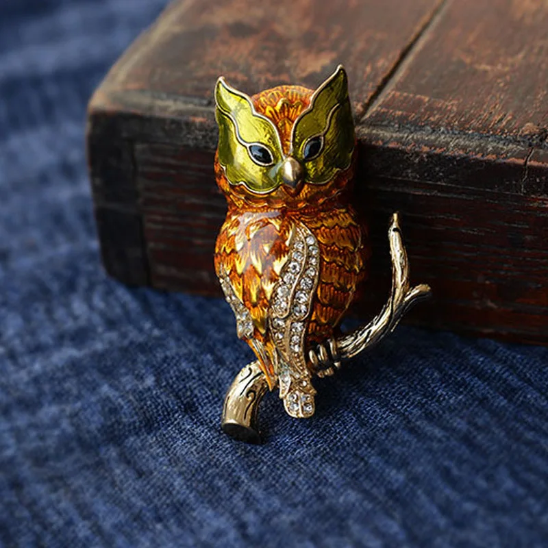UALGL Fashion Jewelry Owl Brooch Enamel Pin Crystal Lapel Men Broches Mujer Vintage Broche De Buho Brooches For Women | Украшения и