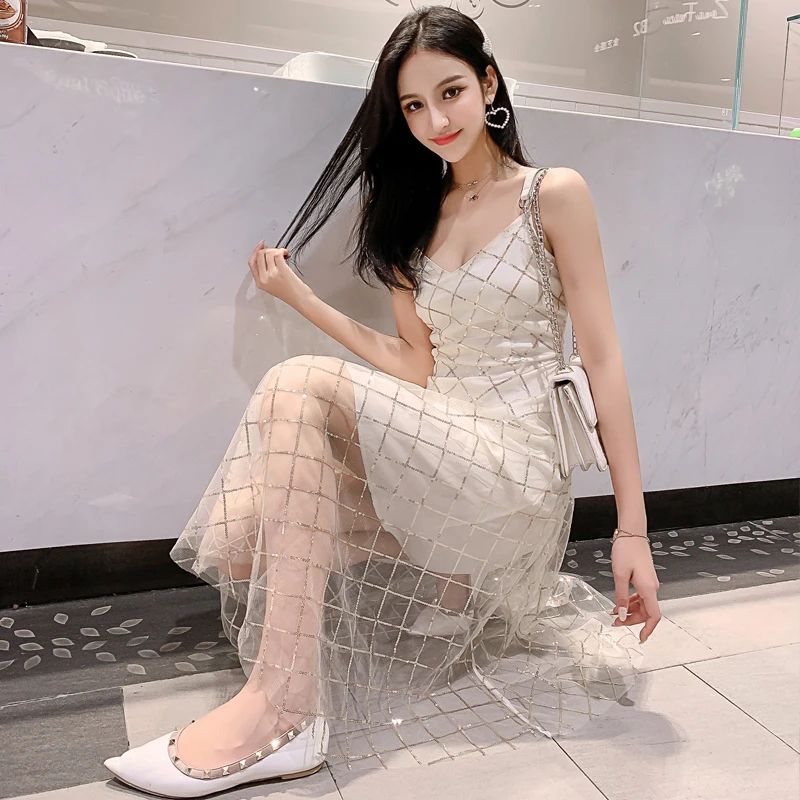 Элегантное Сетчатое платье женское летнее модное Повседневное в клетку