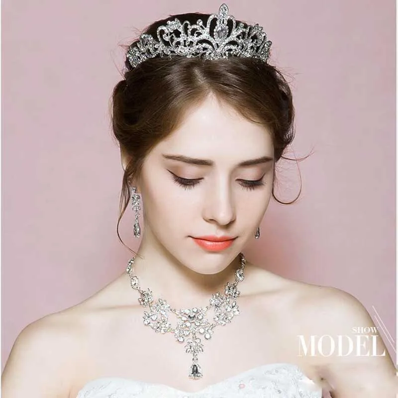 Свадебные наборы ювелирных украшений для невесты Посеребренная тиара Стразы и