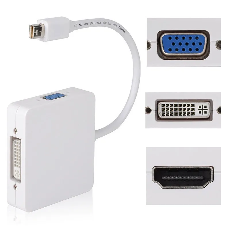 Larryjoe 3 в 1 Mini DP порт дисплея к HDMI совместимым/DVI/VGA Кабель адаптер для Apple MacBook