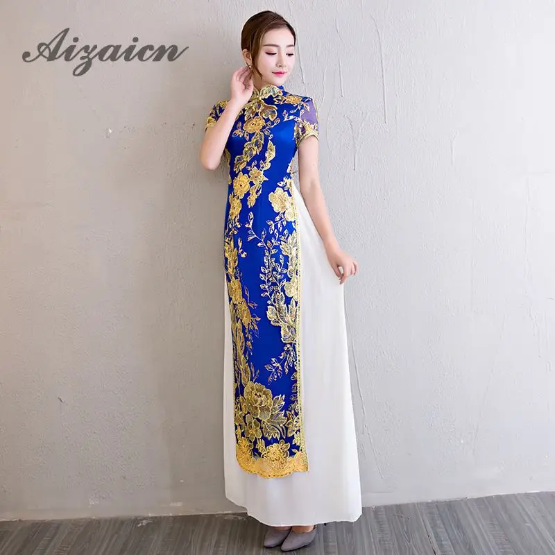 Аозай Вьетнам Cheongsam Qipao модные красного цвета с вышивкой в китайском стиле