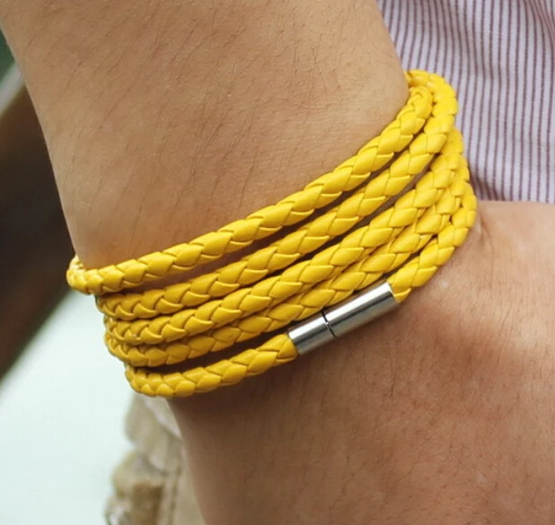 Античный сплав штекер пряжки Многослойные 5 кругов плетеный кожаный браслет