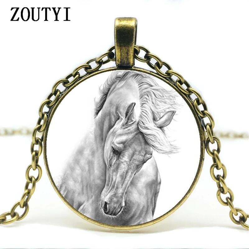 2019/Новое ГОРЯЧЕЕ черное и белое ожерелье с изображением лошади тотема из