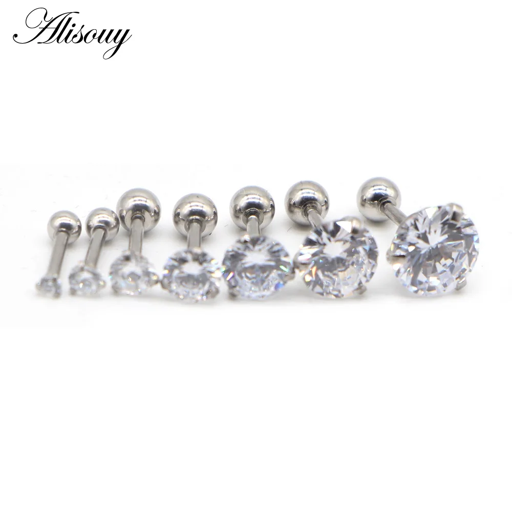 Silver Clear CZ Alisouy 1 шт. 16 г 2-8 мм круглый прозрачный розовый фиолетовый кристалл уха ювелирные изделия пирсинг сталь пирсинг хряща уха пробки тела ювелирные изделия - Окраска металла: Silver Clear CZ