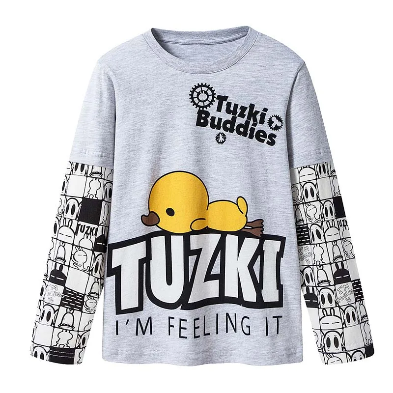 Gray duck THREEGUN X Tuzki толстые футболки для маленьких девочек кролик утка дети подросток T рубашка, хлопчатобумажные футболки с длинным рукавом tee детская одежда - Цвет: Gray duck