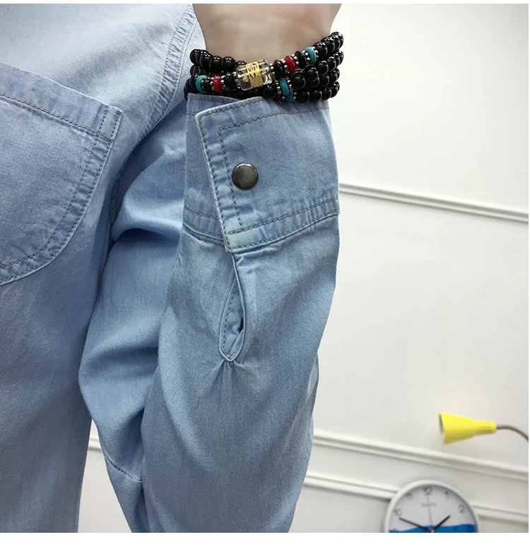 Женская джинсовая рубашка облегающая однобортная хлопковая блузка весна-осень |