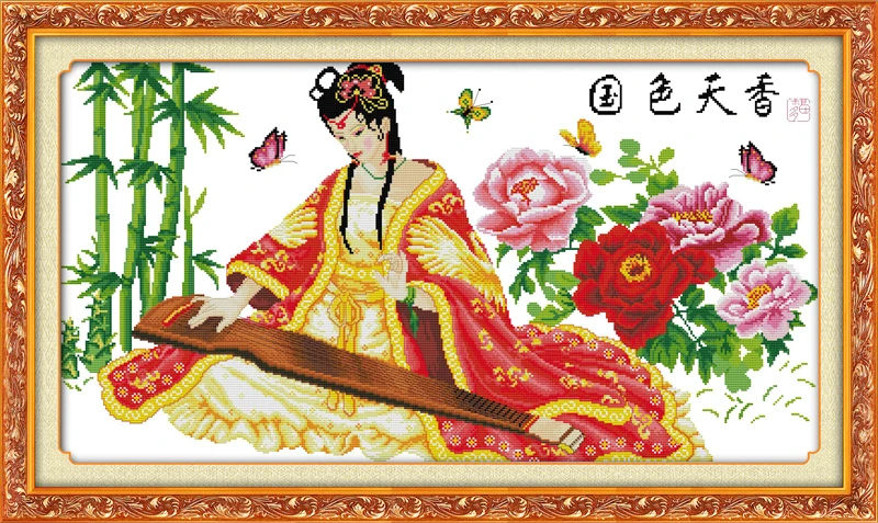 Играет Лира красота сексуальная девушка Настенный декор живопись Счетный Печать