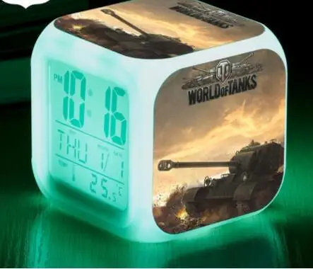 Цвет: желтый 7 цветов, цифровые часы World of Tanks, светодиодный Будильник, игровой персонаж, reloj despertador, светящиеся часы для мальчиков и девочек, подарки на Рождество - Цвет: Цвет: желтый