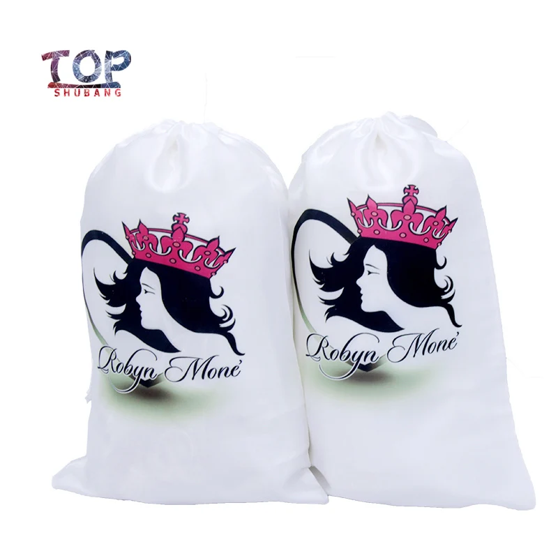 Custom LOGO Wig White Bag Satin Silk Bags For Gift Hair Extension Packing Drawstring Pouch Accept Virgin Hair Bags