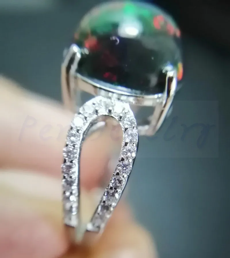 Кольцо с натуральным черным опалом,, серебро 925 пробы, 9*11 мм, 2.2ct, драгоценный камень для мужчин или женщин, хорошее ювелирное изделие# J97301