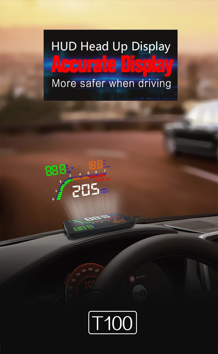 4 ''T100 автомобиля HUD Дисплей T 100 OBD2 II EUOBD превышение скорости Предупреждение